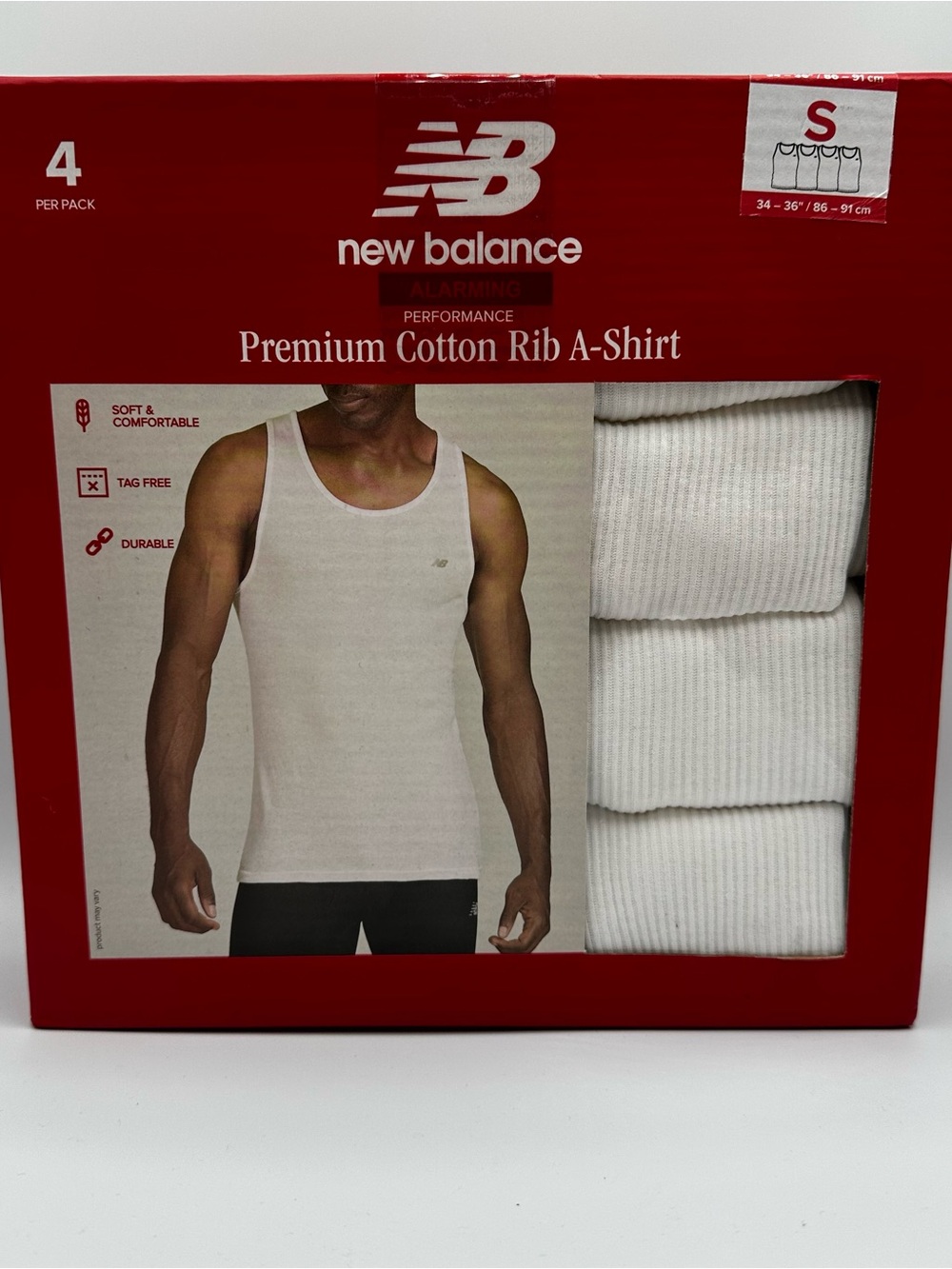 New Balance Premium Cotton Rib A-Shirt Tank Top - White (4 Pack) size small